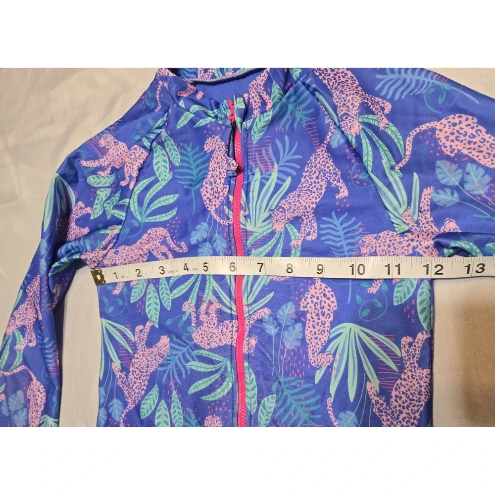 Sol Borne Girls 10/12 Long Sleeve One-Piece Rash Guard Swimsuit Tropical Leopard